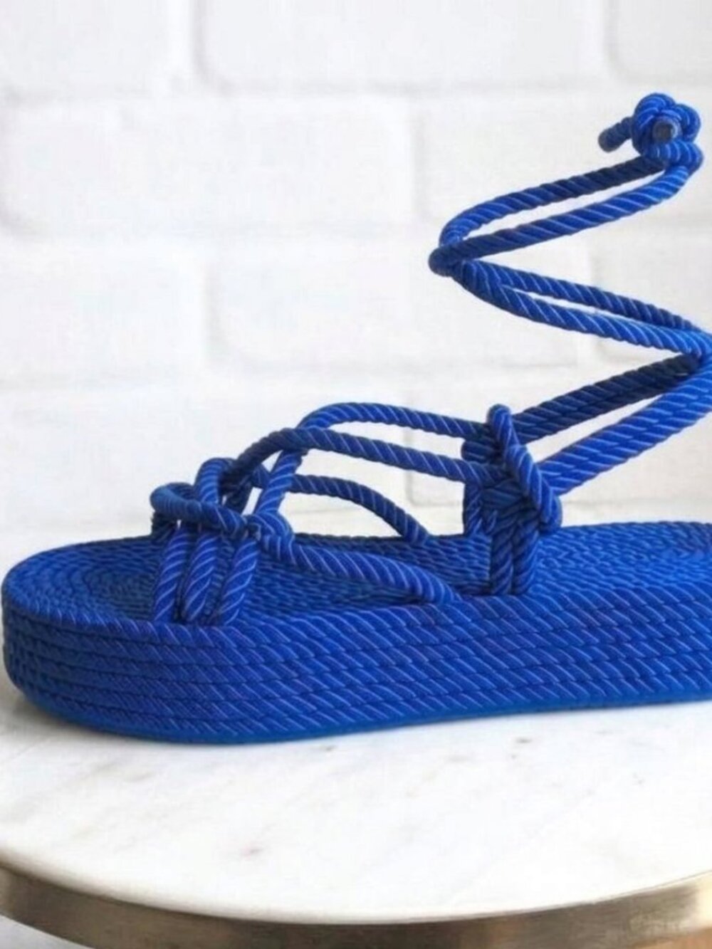 Cape Robbin Royal Blue Rope Lace Up Platform Sandals Boho Chunky